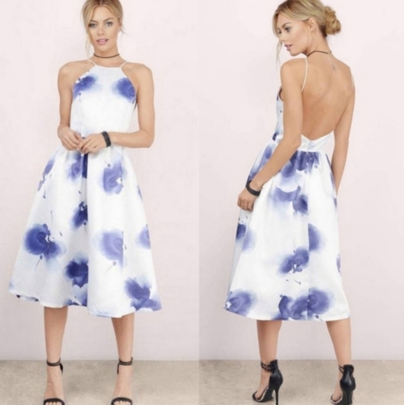 L'ATISTE FOR ANTHRO SILKY FLORAL DREAM FIT N FLARE HALTER TOP FULL SKIRT DRESS - Picture 2 of 9